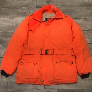 Vintage Stearns Blaze Orange Goose Down Puffer Men’s Jacket Size Medium USA Made